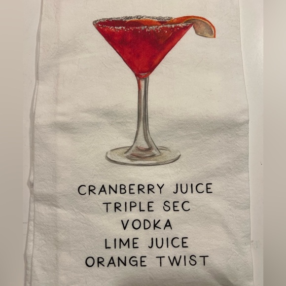 Tea Towel Porter Lane Home Cosmopolitan Recipe White Pink handcrafted home decor - Picture 5 of 6